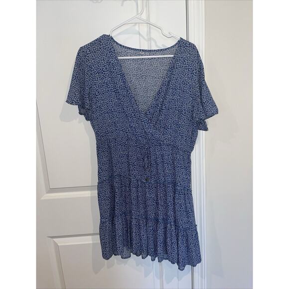 Chelsea28 Blue Floral Flutter Sleeve Dress Size Xl Flowy Summer V Neck - Picture 1 of 4